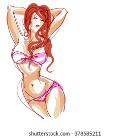 VECTOR 
stylish  original hand-drawn graphic with beautiful young   girl model for design. 