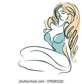 VECTOR 
stylish  original hand-drawn graphic with beautiful young   girl model for design. 