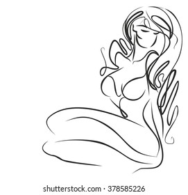 VECTOR 
stylish  original hand-drawn graphic with beautiful young   girl model for design. 