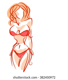 VECTOR 
stylish  original hand-drawn graphic with beautiful young   girl model for design. Fashion, style, youth, fitness, sports, beauty. Graphic, sketch, drawing. Sexy body.
