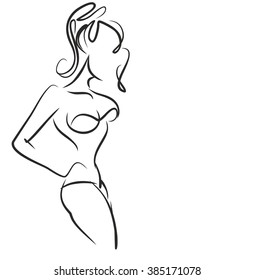VECTOR 
stylish  original hand-drawn graphic with beautiful young   girl model for design. Fashion, style, youth, fitness, sports, beauty. Graphic, sketch, drawing. Sexy body.
