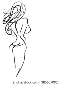 VECTOR 
stylish  original hand-drawn graphic with beautiful young   girl model for design. Fashion, style, youth, fitness, sports, beauty. Graphic, sketch, drawing. Sexy body.
