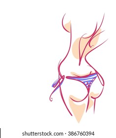 VECTOR  stylish  original hand-drawn graphic with beautiful young   girl model for design. Fashion, style, youth, fitness, sports, beauty. Graphic, sketch, drawing. Sexy body. 