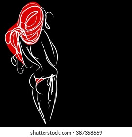 VECTOR 
stylish  original hand-drawn graphic with beautiful young   girl model for design. Fashion, style, youth, fitness, sports, beauty. Graphic, sketch, drawing. Sexy body.
