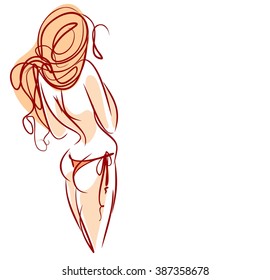 VECTOR 
stylish  original hand-drawn graphic with beautiful young   girl model for design. Fashion, style, youth, fitness, sports, beauty. Graphic, sketch, drawing. Sexy body.
