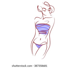VECTOR 
stylish  original hand-drawn graphic with beautiful young   girl model for design. Fashion, style, youth, fitness, sports, beauty. Graphic, sketch, drawing. Sexy body.
