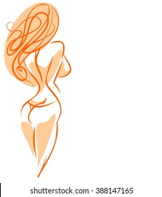 VECTOR 
stylish  original hand-drawn graphic with beautiful young   girl model for design. Fashion, style, youth, fitness, sports, beauty. Graphic, sketch, drawing. Sexy body.
