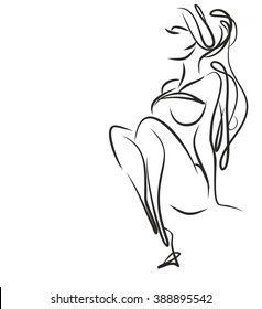 VECTOR 
stylish  original hand-drawn graphic with beautiful young   girl model for design. Fashion, style, youth, fitness, sports, beauty. Graphic, sketch, drawing. Sexy body.
