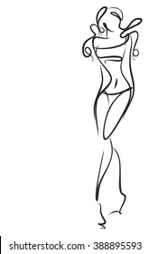 VECTOR 
stylish  original hand-drawn graphic with beautiful young   girl model for design. Fashion, style, youth, fitness, sports, beauty. Graphic, sketch, drawing. Sexy body.
