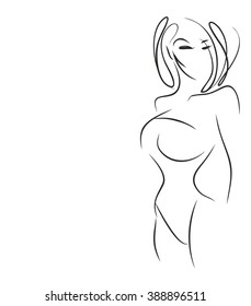 VECTOR 
stylish  original hand-drawn graphic with beautiful young   girl model for design. Fashion, style, youth, fitness, sports, beauty. Graphic, sketch, drawing. Sexy body.
