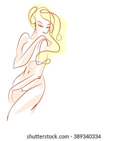 VECTOR 
stylish  original hand-drawn graphic with beautiful young   girl model for design. Fashion, style, youth, fitness, sports, beauty. Graphic, sketch, drawing. Sexy body.
