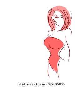 VECTOR 
stylish  original hand-drawn graphic with beautiful young   girl model for design. Fashion, style, youth, fitness, sports, beauty. Graphic, sketch, drawing. Sexy body.
