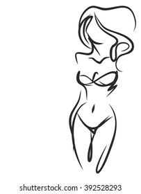 VECTOR 
stylish  original hand-drawn graphic with beautiful young   girl model for design. Fashion, style, youth, fitness, sports, beauty. Graphic, sketch, drawing. Sexy body.
