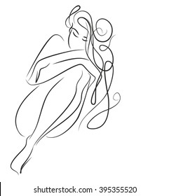 VECTOR stylish  original hand-drawn graphic with beautiful young   girl model for design. Fashion, style, youth, fitness, sports, beauty. Graphic, sketch, drawing. Sexy body.
