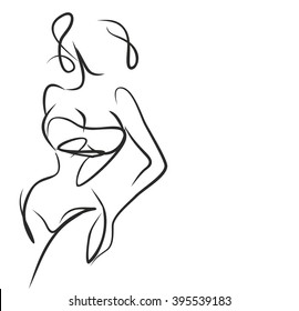 VECTOR 
stylish  original hand-drawn graphic with beautiful young   girl model for design. Fashion, style, youth, fitness, sports, beauty. Graphic, sketch, drawing. Sexy body.
