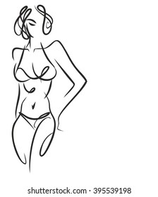 VECTOR 
stylish  original hand-drawn graphic with beautiful young   girl model for design. Fashion, style, youth, fitness, sports, beauty. Graphic, sketch, drawing. Sexy body.
