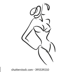 VECTOR 
stylish  original hand-drawn graphic with beautiful young   girl model for design. Fashion, style, youth, fitness, sports, beauty. Graphic, sketch, drawing. Sexy body.
