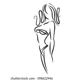 VECTOR 
stylish  original hand-drawn graphic with beautiful young   girl model for design. Fashion, style, youth, fitness, sports, beauty. Graphic, sketch, drawing. Sexy body.
