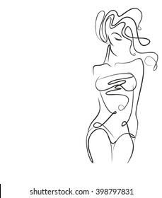 VECTOR 
stylish  original hand-drawn graphic with beautiful young   girl model for design. Fashion, style, youth, fitness, sports, beauty. Graphic, sketch, drawing. Sexy body.
