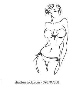 VECTOR 
stylish  original hand-drawn graphic with beautiful young   girl model for design. Fashion, style, youth, fitness, sports, beauty. Graphic, sketch, drawing. Sexy body.
