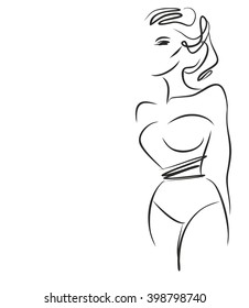 VECTOR 
stylish  original hand-drawn graphic with beautiful young   girl model for design. Fashion, style, youth, fitness, sports, beauty. Graphic, sketch, drawing. Sexy body.
