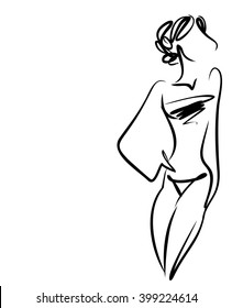 VECTOR 
stylish  original hand-drawn graphic with beautiful young   girl model for design. Fashion, style, youth, fitness, sports, beauty. Graphic, sketch, drawing. Sexy body.