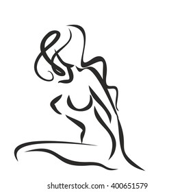 VECTOR 
stylish  original hand-drawn graphic with beautiful young   girl model for design. Fashion, style, youth, fitness, sports, beauty. Graphic, sketch, drawing. Sexy body.
