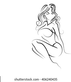 VECTOR 
stylish  original hand-drawn graphic with beautiful young   girl model for design. Fashion, style, youth, fitness, sports, beauty. Graphic, sketch, drawing. Sexy body.
