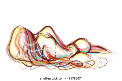 VECTOR 
stylish  original hand-drawn graphic with beautiful young   girl model for design. Fashion, style, youth, fitness, sports, beauty. Graphic, sketch, drawing. Sexy body.
