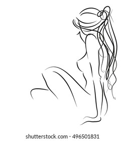 VECTOR 
stylish  original hand-drawn graphic with beautiful young   girl model for design. Fashion, style, youth, fitness, sports, beauty. Graphic, sketch, drawing. Sexy body.
