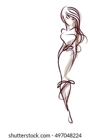 VECTOR 
stylish  original hand-drawn graphic with beautiful young   girl model for design. Fashion, style, youth, fitness, sports, beauty. Graphic, sketch, drawing. Sexy body.

