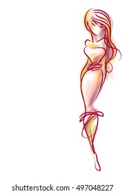 VECTOR 
stylish  original hand-drawn graphic with beautiful young   girl model for design. Fashion, style, youth, fitness, sports, beauty. Graphic, sketch, drawing. Sexy body.

