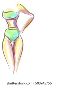 VECTOR 
stylish  original hand-drawn graphic with beautiful young   girl model for design. Fashion, style, youth, fitness, sports, beauty. Graphic, sketch, drawing. Sexy body.

