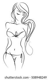 
VECTOR 
stylish  original hand-drawn graphic with beautiful young   girl model for design. Fashion, style, youth, fitness, sports, beauty. Graphic, sketch, drawing. Sexy body.

