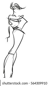 
VECTOR 
stylish  original hand-drawn graphic with beautiful young   girl model for design. Fashion, style, youth, fitness, sports, beauty. Graphic, sketch, drawing. Sexy body.
