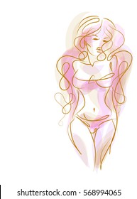 VECTOR 
stylish  original hand-drawn graphic with beautiful young   girl model for design. Fashion, style, youth, fitness, sports, beauty. Graphic, sketch, drawing. Sexy body.

