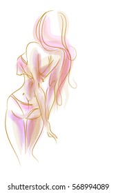 VECTOR 
stylish  original hand-drawn graphic with beautiful young   girl model for design. Fashion, style, youth, fitness, sports, beauty. Graphic, sketch, drawing. Sexy body.

