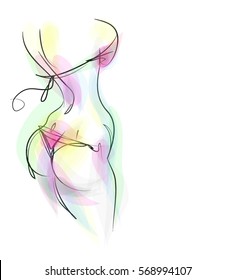 VECTOR 
stylish  original hand-drawn graphic with beautiful young   girl model for design. Fashion, style, youth, fitness, sports, beauty. Graphic, sketch, drawing. Sexy body.

