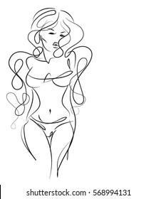 VECTOR 
stylish  original hand-drawn graphic with beautiful young   girl model for design. Fashion, style, youth, fitness, sports, beauty. Graphic, sketch, drawing. Sexy body.

