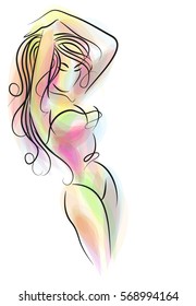 VECTOR 
stylish  original hand-drawn graphic with beautiful young   girl model for design. Fashion, style, youth, fitness, sports, beauty. Graphic, sketch, drawing. Sexy body.

