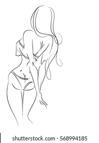 VECTOR 
stylish  original hand-drawn graphic with beautiful young   girl model for design. Fashion, style, youth, fitness, sports, beauty. Graphic, sketch, drawing. Sexy body.

