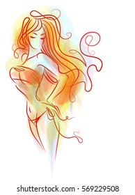 VECTOR 
stylish  original hand-drawn graphic with beautiful young   girl model for design. Fashion, style, youth, fitness, sports, beauty. Graphic, sketch, drawing. Sexy body.
