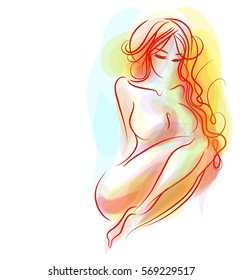 VECTOR 
stylish  original hand-drawn graphic with beautiful young   girl model for design. Fashion, style, youth, fitness, sports, beauty. Graphic, sketch, drawing. Sexy body.
