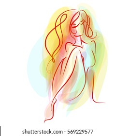 VECTOR 
stylish  original hand-drawn graphic with beautiful young   girl model for design. Fashion, style, youth, fitness, sports, beauty. Graphic, sketch, drawing. Sexy body.
