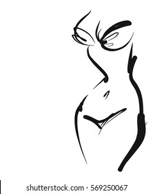 VECTOR 
stylish  original hand-drawn graphic with beautiful young   girl model for design. Fashion, style, youth, fitness, sports, beauty. Graphic, sketch, drawing. Sexy body.

