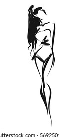 VECTOR 
stylish  original hand-drawn graphic with beautiful young   girl model for design. Fashion, style, youth, fitness, sports, beauty. Graphic, sketch, drawing. Sexy body.

