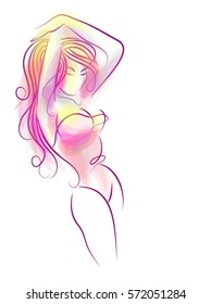 VECTOR 
stylish  original hand-drawn graphic with beautiful young   girl model for design. Fashion, style, youth, fitness, sports, beauty. Graphic, sketch, drawing. Sexy body.

