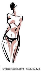 VECTOR 
stylish  original hand-drawn graphic with beautiful young   girl model for design. Fashion, style, youth, fitness, sports, beauty. Graphic, sketch, drawing. Sexy body.

