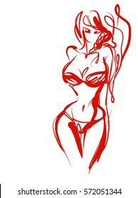 VECTOR 
stylish  original hand-drawn graphic with beautiful young   girl model for design. Fashion, style, youth, fitness, sports, beauty. Graphic, sketch, drawing. Sexy body.

