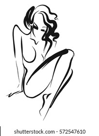 VECTOR 
stylish  original hand-drawn graphic with beautiful young   girl model for design. Fashion, style, youth, fitnes, beauty. Graphic, sketch, drawing. Sexy body.

